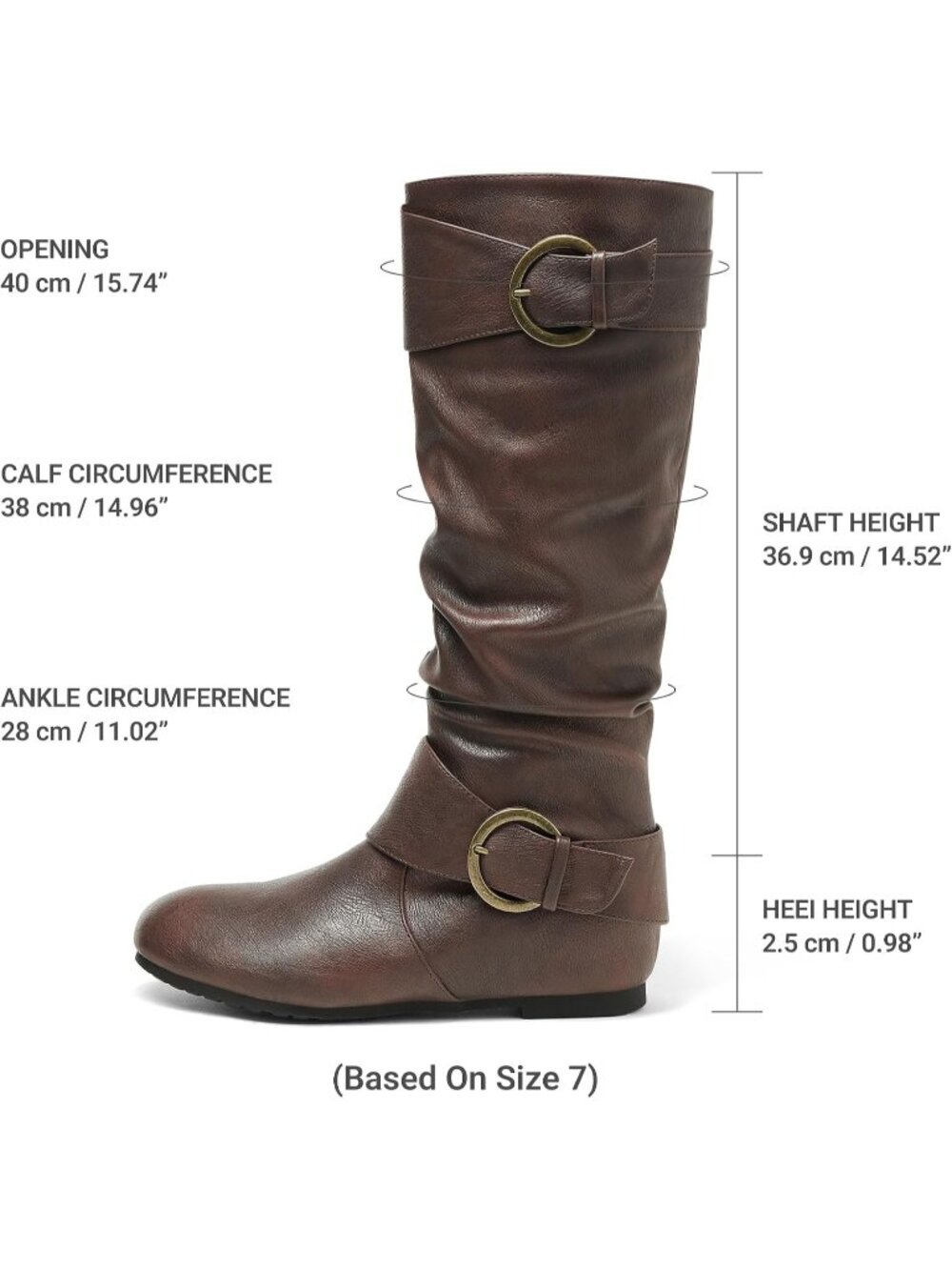 Women's Brown Faux Leather High Low Hidden Wedge Side Zipper Knee High Boots - Picture 5 of 6